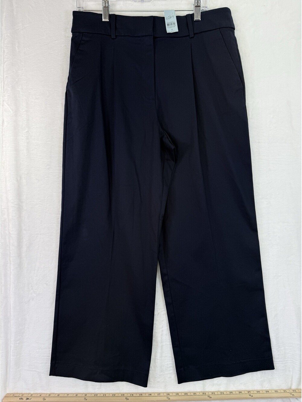 Ann Taylor Loft Wide Leg Pants 12 Petite Navy Blue High Rise Pleated New